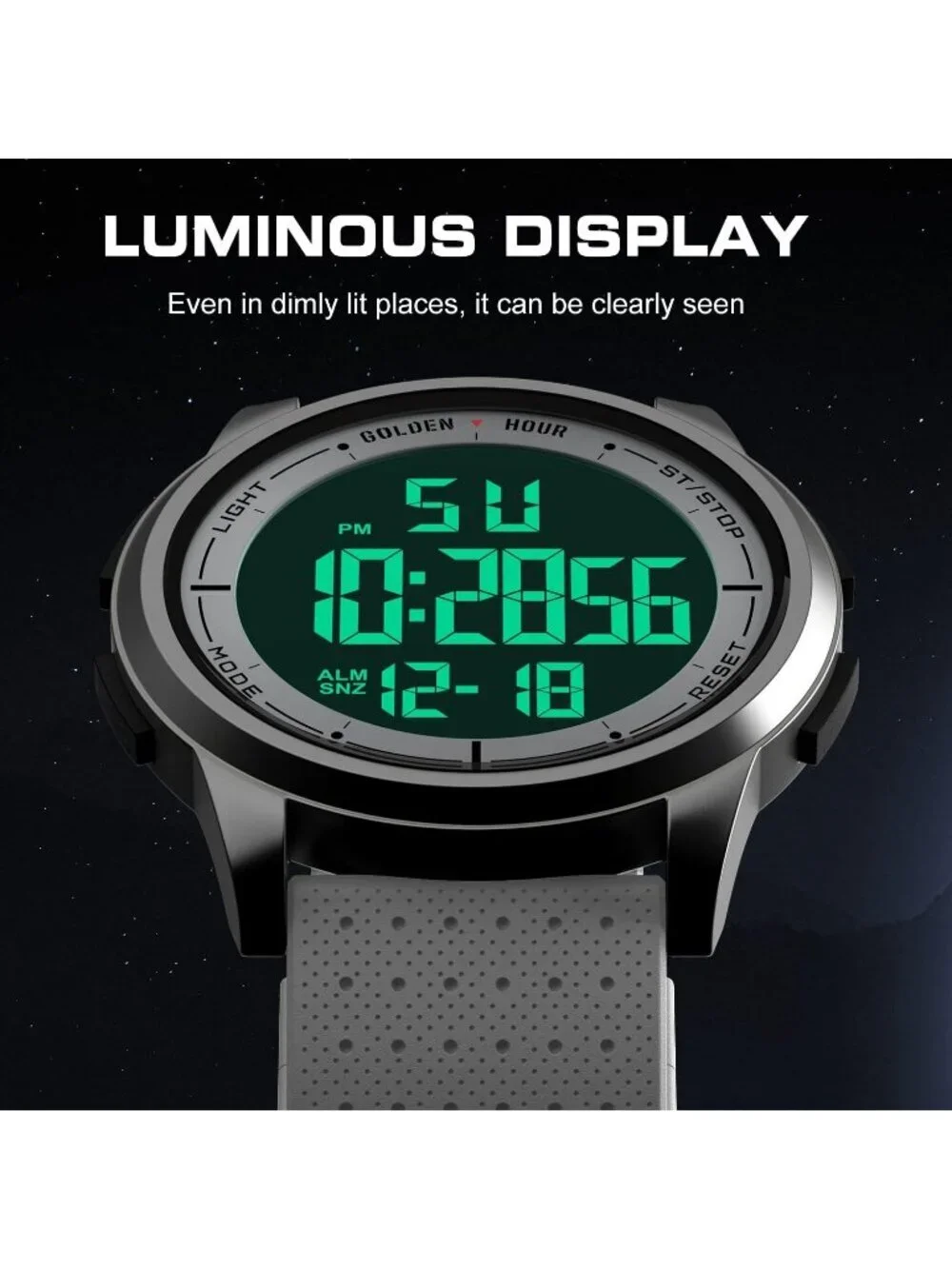 Men's Silver White Rubber Strap Ultra-Thin Minimalist Waterproof Digital Watch
